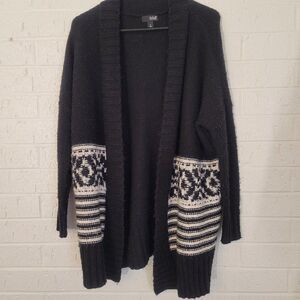 ana black & white striped shaggy chic office duster